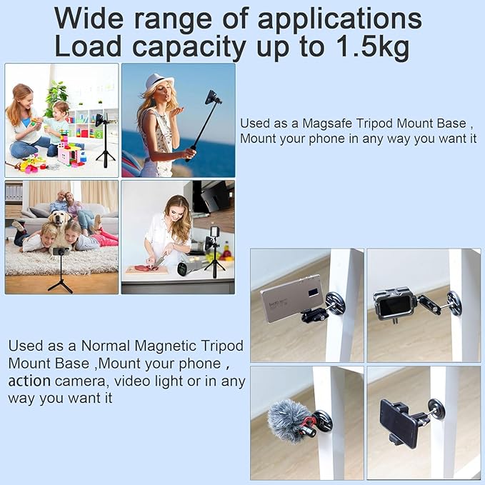 Magnetic Phone Tripod Adapter Mount with 1/4" Thread Screw Holes compatible with MagSafe for Iphone 15 14 13 12 Pro Max Plus Mini Video Recording Live Broadcast Tripod Selfie Stick Ballhead