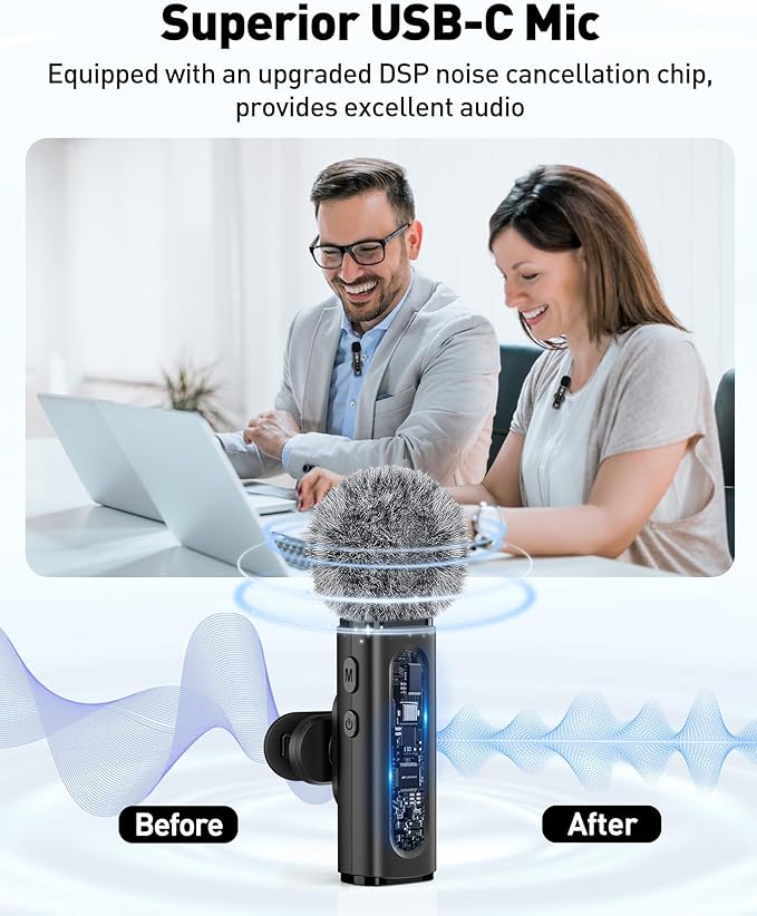Wireless Lavalier Microphone for iPhone Recording Clip-on Mini Mic for iPhone/for iPad Video Recording with Rotatable Clip&Denoise Recording, Portable Mic Set for Content Creators