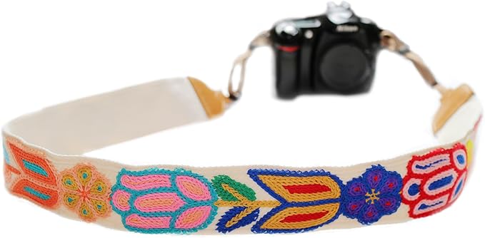 UNIKSTRAP Original Design Adjustable Camera Strap, Vintage Style Hand Made Crochet Colorful Flowers, 2 Inch (5cm) Width, Fit for Canon Nikon Sony Interchangeable Lens Digital Camera/DSLR