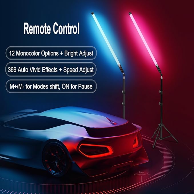 Handheld RGB Color LED Video Lights with Tripods, Rechargeable with Remote Control of Static Color and 366 Vivid Effects for Mood Creation, Light Painting, Living Room, Stage, Party, Fashion Show