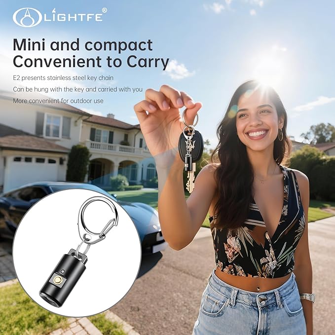 LIGHTFE E2 Mini Keychain Flashlight - Rechargeable USB Magnetic Charging, Compact & Bright LED Pocket Light for Emergencies, Camping, EDC, Everyday Carry