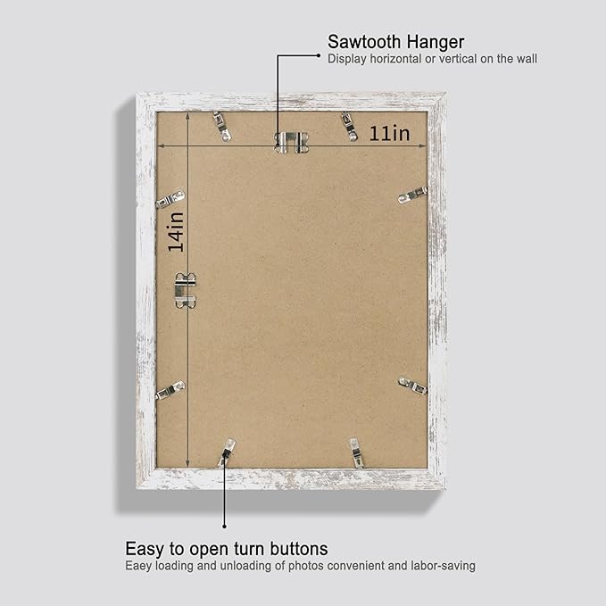 11x14 Picture Frame Set of 4, Made of Glass and Multicolour Wooden Frame, Display 8x10 Pictures with Mat or 11 x 14 Posters without Mat for Wall Mounting, Gallery Photo Frames
