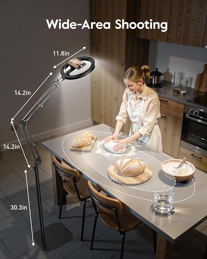 LUXSURE Tripod for iPhone with Light,71" Overhead Phone Mount with Phone Holder,Adjustable Ring Light with Stand and iPhone Tripod for Video Recording,Cooking,Painting,TikTok,YouTube