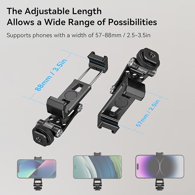 SMALLRIG Universal Phone Tripod Mount, Metal Cell Phone Mount with Cold Shoe Mount and M4 Screws for DJI RS 4 Mini/Pro, Free Adjustment Phone Mount Adapter for iPhone 17 16, for Samsung Galaxy- 4301