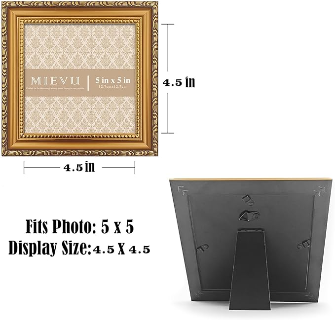 5×5 Gold Picture Frame - Picture Frames for Wall Hanging And Tabletop Display, Vintage Photo Frame for Poster,Vintage Frames,Christmas Frames,with Durable Plexiglass