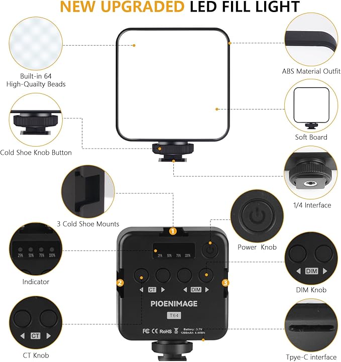LED Video Lights, LED Camera Light, Small Lamp, Photography Pocket Lamp, CRI 95+ 2500-9000K Rechargeable Portable Photography Lighting for Camera