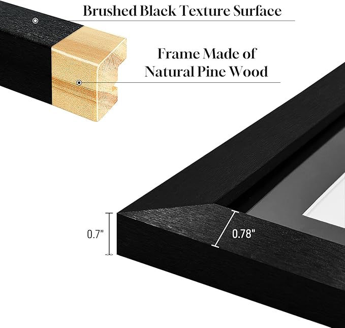 4x6 Photo Collage Frame 4 Openings, 9.5"x13.5" Multi Picture Frame Collage 4"x6" Gallery Wall Decor Wooden, Black Frame with Black Mat, Wood