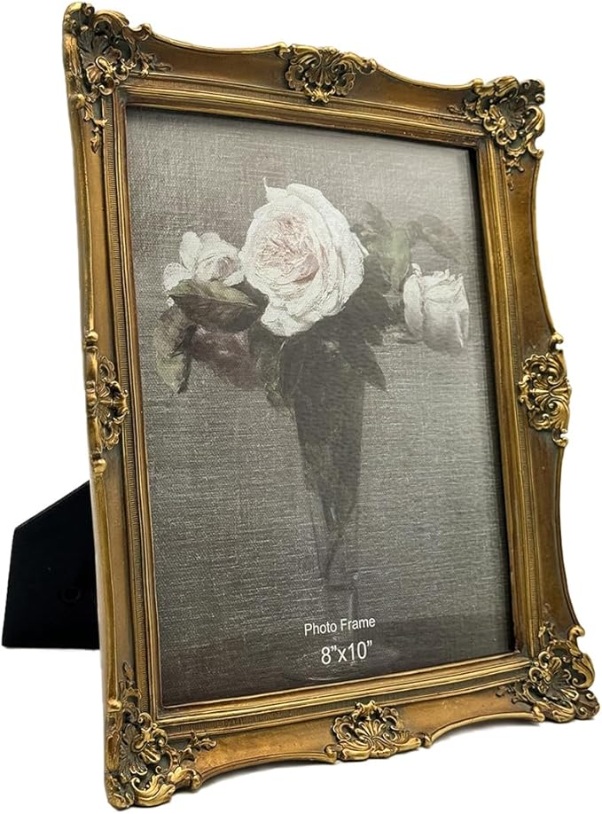 CISOO 8x10 Vintage Picture Frame, Antique Ornate Bronze Gold Photo Frame, for Table Top and Wall Display, Decorative Floral Design Retro Home Decor, Photo Gallery Art