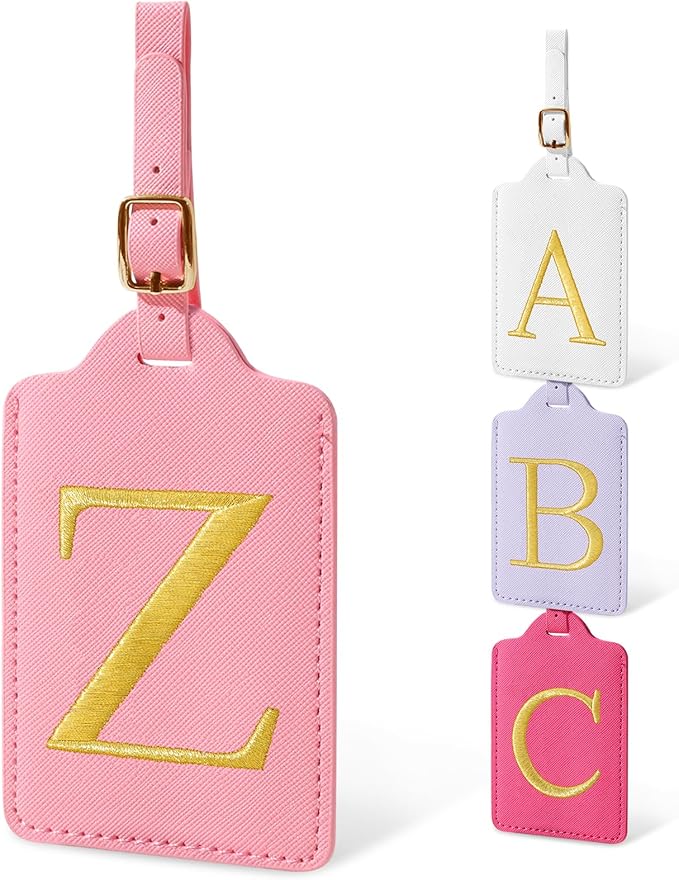 Personalized Initial Letter Luggage Tags for Suitcases,Suitcase Identifier Baggage Tag,Cute Travel Luggage Tags,Best Gift Wedding Birthday for Couples Honeymoon Friend Family Vacation(Pink Z)