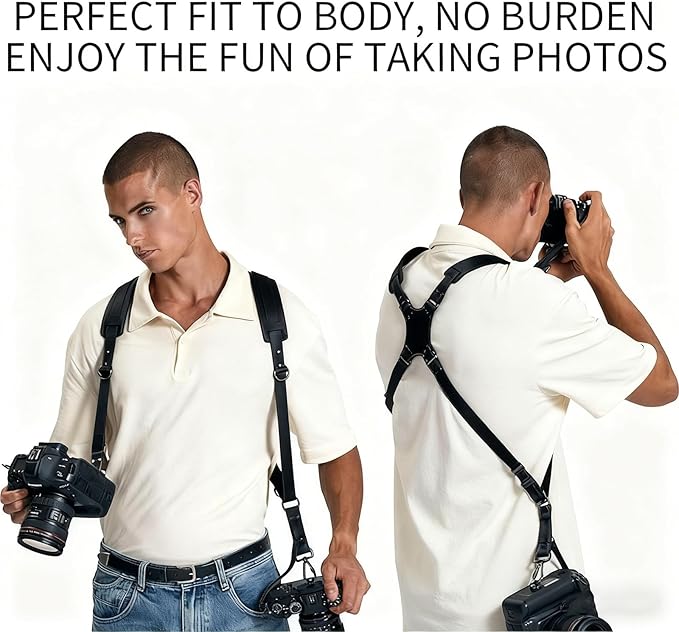 Camera Harness,Black Camera Straps for Photographers,Leather Dual Camera Strap for Two DSLR/SLR Cameras