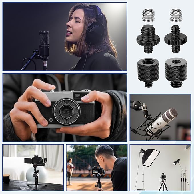 Tripod Screw Adapter 6 Pcs Aluminum Threaded Converter 1/4 Male to 3/8 Female and 3/8 Male to 1/4 Female for Tripod Camera Monitor Mic Stand Light Stand (Black)
