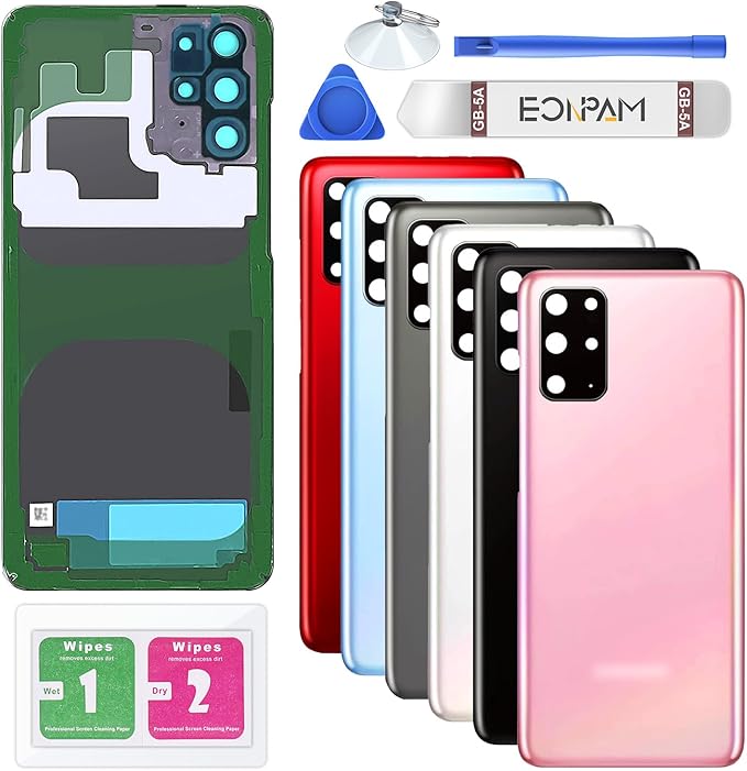 Back Glass Replacement for Samsung Galaxy S20+ Plus SM-G985 G986 Back Cover Rear Housing with Camera Lens + Repair Tool Kit Genuine Rear Glass (Pink)