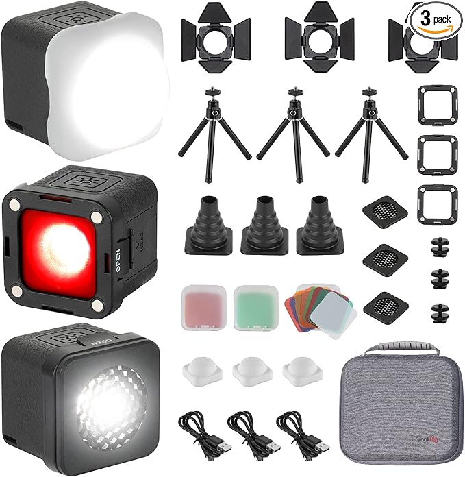 SmallRig RM01 Mini LED Video Light (3 Pack), Watreproof Portable Lighting Kit with 8 Color Filters, Dimmable Fill Photography Light 5600K CRI95 for Smartphone, Action and DSLR Camera