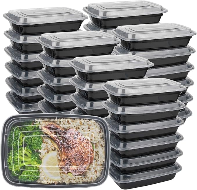 IUMÉ Reusable Food Prep Containers, 50-Pack 24 OZ Plastic Containers with Lids For Meal Food Prepping - Durable Food Storage Containers Lunch Boxes- Stackable, Meal Dishwasher Safe