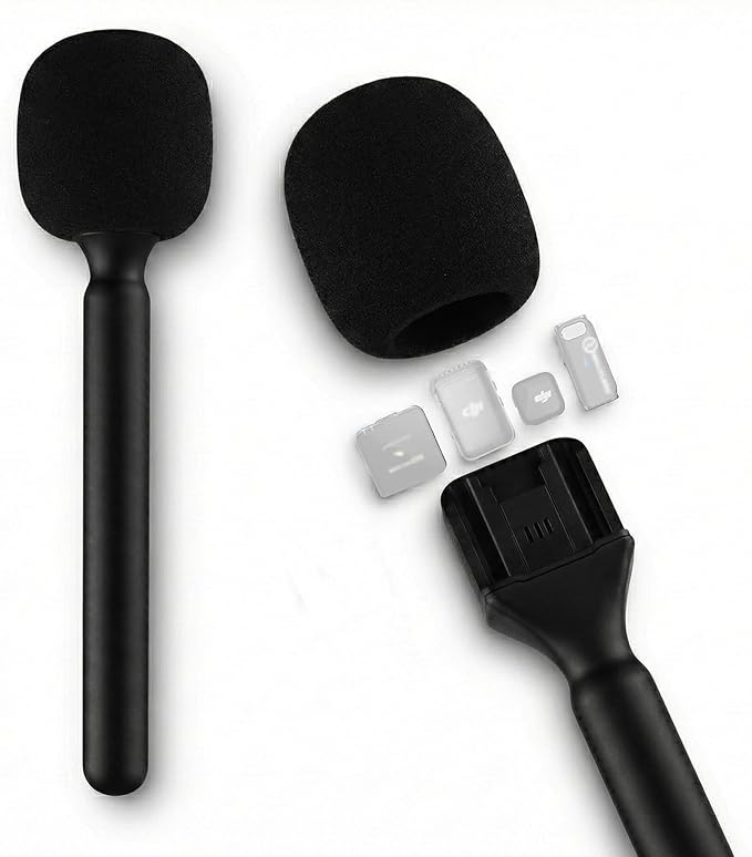 Wireless Microphone Handheld Adapter Stick - Interview Handle Mount for DJI Mic Mini/Mic 3/2/Pocket 3, Rode Wireless GO II & Hollyland Lark | Lavalier Mic Stand Holder for Vlogging & Reporting