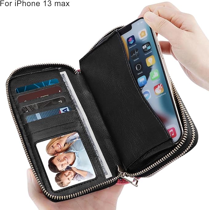 Cellphone Wallet for Women Dual Zipper Long Purse with Removable Wristlet