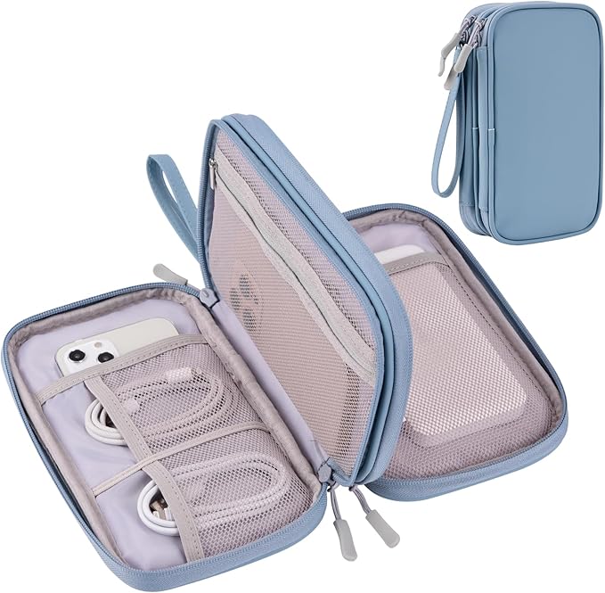 DDgro Electronics Travel Organizer, Tech Accessories Pouch Bag for Cables/Charger & Cords (Haze Blue, PU-M)