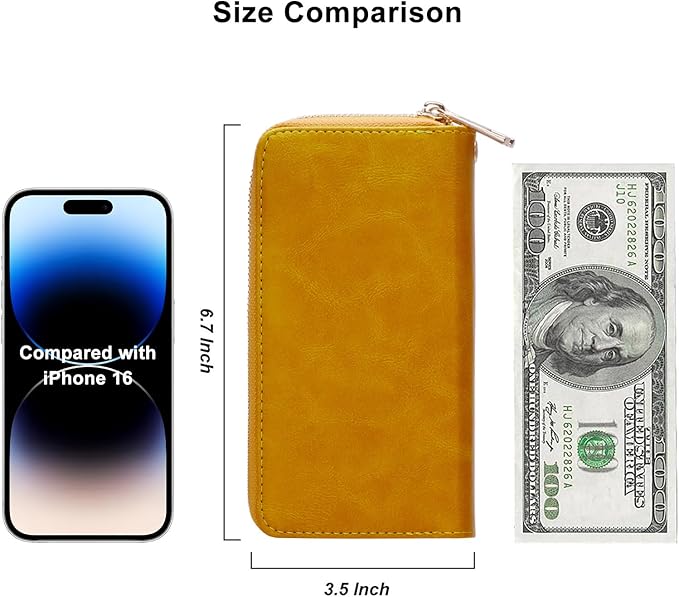Cellphone Wallet for Women Dual Zipper Long Purse with Removable Wristlet