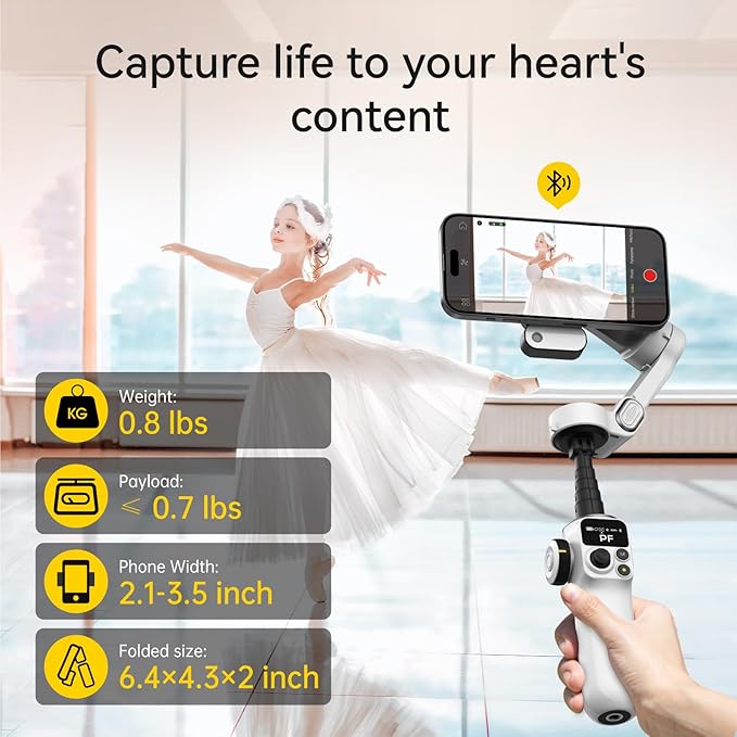 AOCHUAN 3-Axis Phone Gimbal for iPhone, Gimbal Stabilizer with AI Auto 360°Pan Tracking, Built-in Extension Rod, Fill Light, Quick Launch, Magnetic Phone Stabilizer for Video Recording-Smart P2