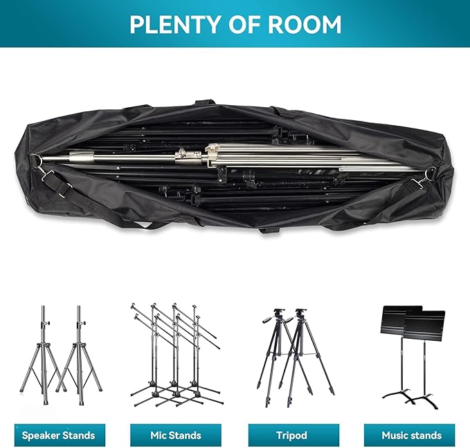 39" Long Tripod Carrying Bag for Speaker and Light Stands, Mic/Microphone Poles - with Adjustable Shoulder Strap, Heavy Duty Handle and Double Zipper