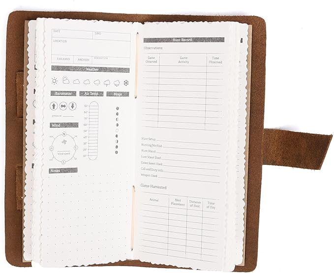 Tolredo Made in Canada Premium Hunting Journal Top-Grain Cowhide Leather Hunting Logbook Gift for Huntsman, 96 Bleed Proof Pages(8.3"X4")