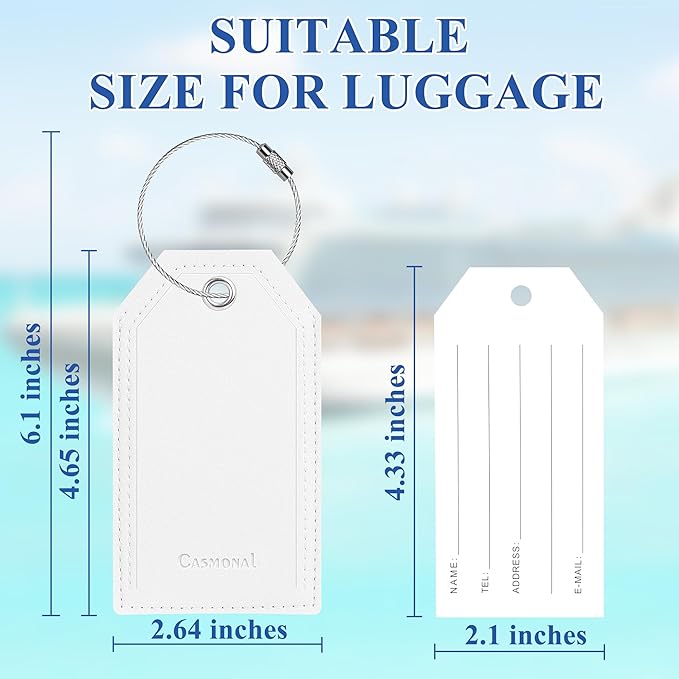Luggage Tag & Initial Baggage Tags for Suitcases Leather Bag Tags for Backpacks Handbag School Instrument with Name ID Label Travel Essentials, Unique Fun Navy White Personalized Luggage Tags 2 Pack