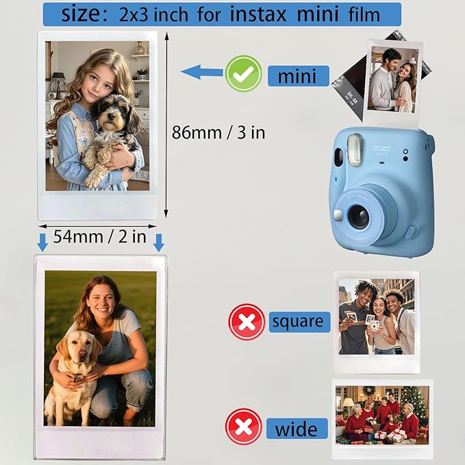 AG-UNICORN Magnetic 2x3 Picture Frames For Fujifilm Instax Mini Film, Cute Clear Acrylic Tiny Small 2 by 3 Inch Collage Photo Display Bulk Set For Refrigerator (For 12 pictures, Clear, 2X3)