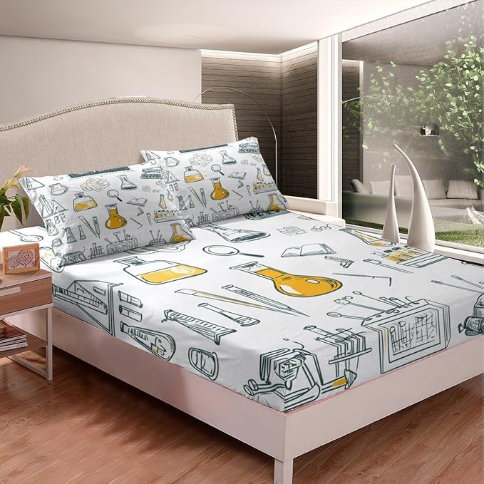 Erosebridal Science Formula Bed Sheets Set Chemical Subject Theme Sheet Set for Boys Girls Math Equation Sheets Teens Kids Math Science Fitted Sheet Mathematics Formula Flat Sheet Twin Size