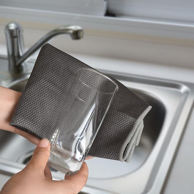 SINLAND Microfiber Glass Cleaning Cloths for Window, Car Windows, Mirrors, Eye Glass, Lens and Stainless Steel, Lint Free, Streak Free, 6-Pack, 16x16 Inch, Grey