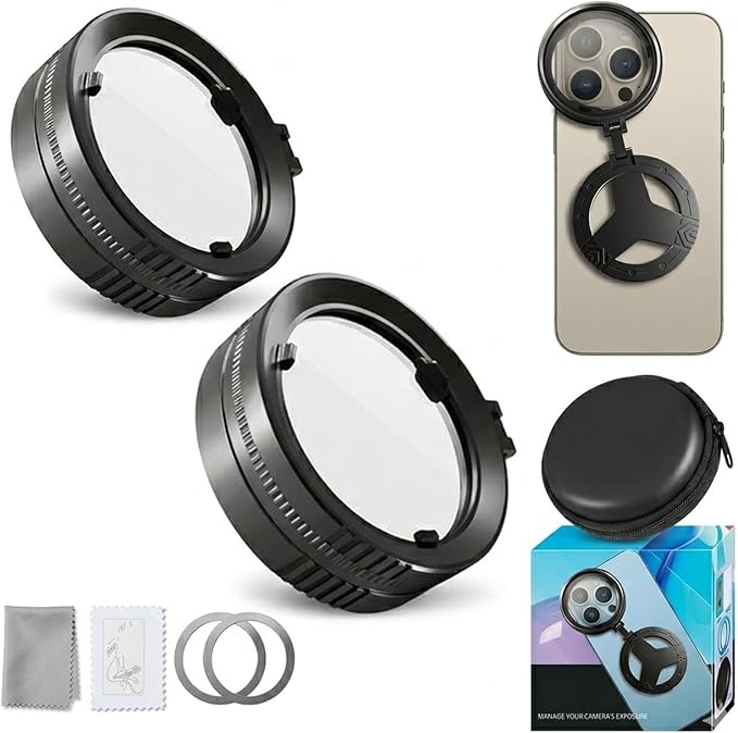 Anti-Glare Magnetic Phone Filter - 52mm Rotatable Expandable CPL Polarizing Filter, Foldable Portable Polarizing Lens Attachment, Reduces Reflections Enhances Colors, for Smartphones (2pcs)