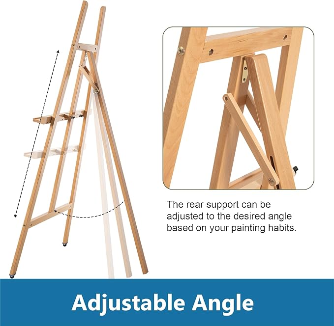 Somime A - Frame Wooden Display Easel - Adjustable Lyre Beechwood Studio Easel Stand Holding Canvas Up to 90", Inclinable Artist Floor Painting Easel for Artwork Painting, Natural