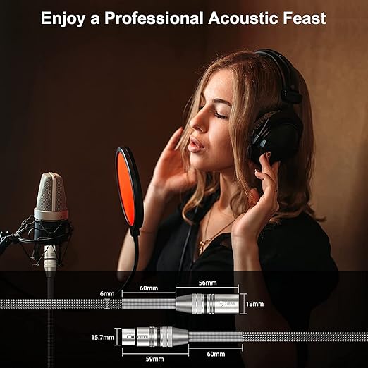 FIBBR XLR Cable 33ft-2 Pack, Microphone Cable Nylon Braided XLR Male to Female Heavy Duty Balanced Microphone Cord Compatible with Preamps/Speaker Systems and More