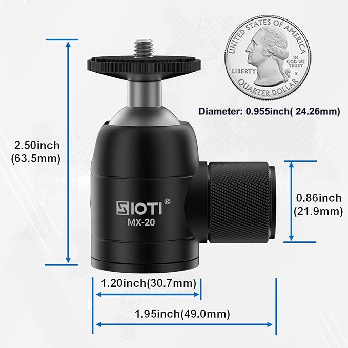 SIOTI Mini Tripod Ball Head, Swivel Mini Ball Head, Panoramic 360° Vertical Pan 90°, Compatible with Projector/DSLR/Action Camera/Cell Phone, and Works with Tripod/Monopod/Light Stand/Cage, etc.