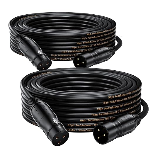 2-Pack 30ft XLR to XLR Cables Male to Female - Shielded Oxygen-Free Copper Shielded Mic Cord with OD6.0mm Jacket, Stage-Grade for Studio/DJ/Podcast/Mixers/Mics/PA Systems