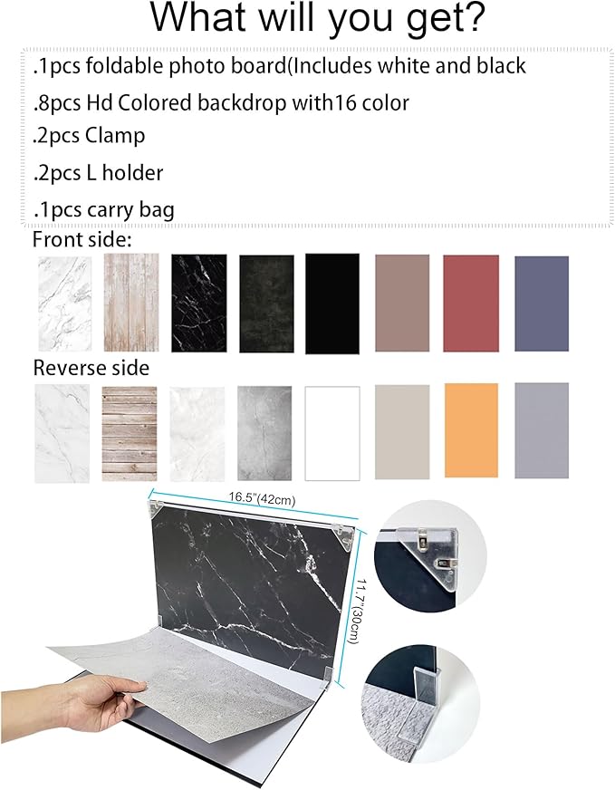 8Pcs 16Patterns Table Top Small Food Background Kit Makeup Product Shooting Backdrop Photo Backdrop Board Product Photography for Mini Items Photography and Video Recording(Small Size 16.5x11.7in)
