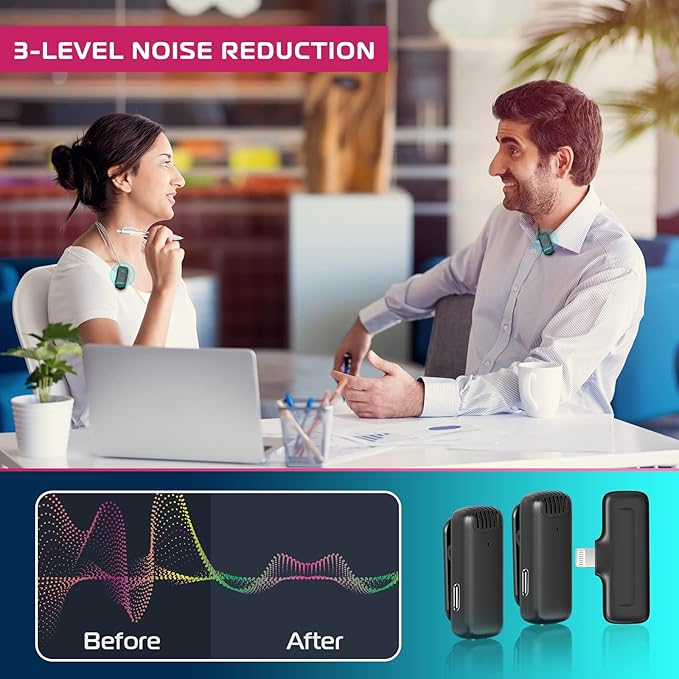ULANZI J12 Wireless Lavalier Microphone for iPhone iPad, 2-in-1 Plug-Play Mic with Charging Case for Phone Video Recording, 65ft Transmission Range