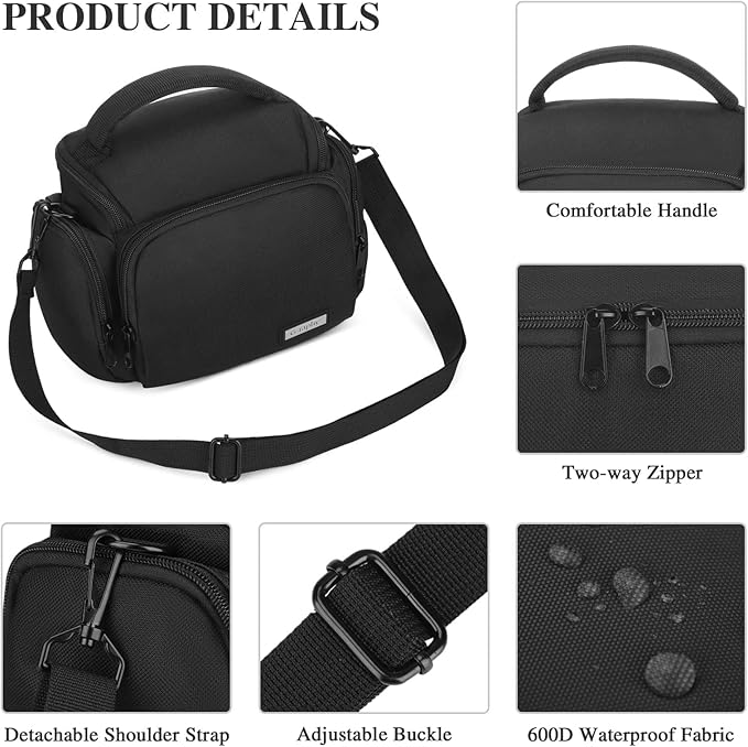 G-raphy Camera Bag Case Small Camera Sling Bags Camera Photography Accessories for DSLR SLR Mirrorless with Removal Straps Black