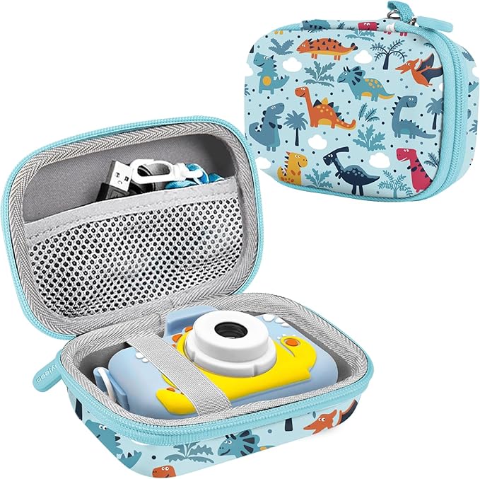 Leayjeen Kids Camera Case Compatible with OUTUVAS/Goopow/Mgaolo/HOOMOON/Kids Camera Toys and Kids Digital Video Camcorder Camera,Best Birthday Christmas Gift -Light Blue Dinosaur(Case Only)