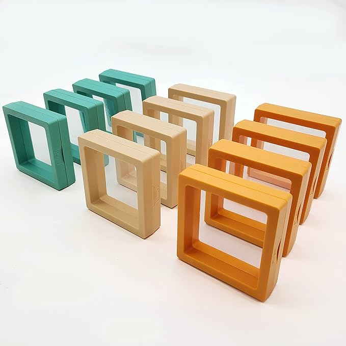 12PCS 3D Floating Frame Display Stand, Jewelry Box, Gift Box, Ornament Organizer, Small Travel Jewelry Box, PE Film Anti-Oxidation, Suspended Display Box Stackable (2.75 * 2.75，Type 4)