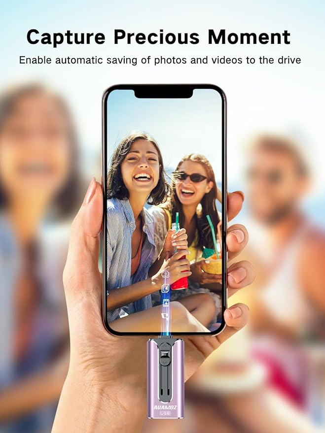 AUAMOZ 256GB Flash Drive Intended for iPhone, Memory Stick Storage Files Photos Videos Backup, Compatible with iPhone iPad Android PC, Plug and Play, No Application Required (Purple)