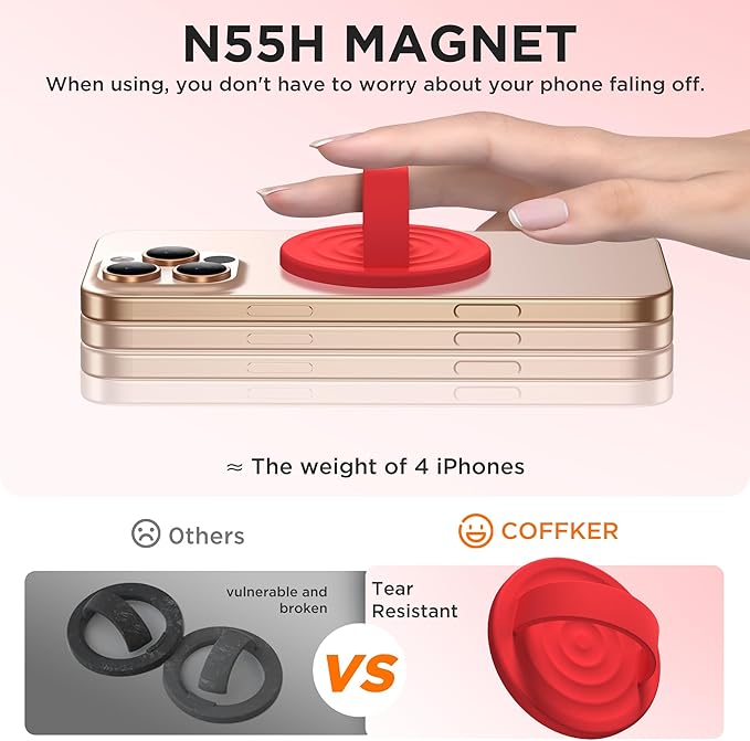 Magnetic Phone Grip Ring Holder, Liquid Silicone Magnet Cell Phone Grip Finger Loop, Compatible with Magsafe, Back of Phone for iPhone 17/16/15/14/13/12 Series, Red