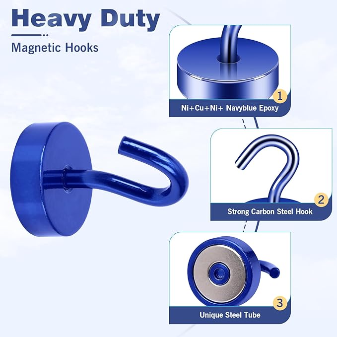 Neosmuk Magnetic Hooks, Cruise Ship Essentials, 40lb+ Heavy Duty Magnetic Hooks for Cruise Cabins, Refrigerator, Grill, Hanging, and Travel | Extra Strong Must-Haves Magnet Hook,Navyblue,Pack of 5