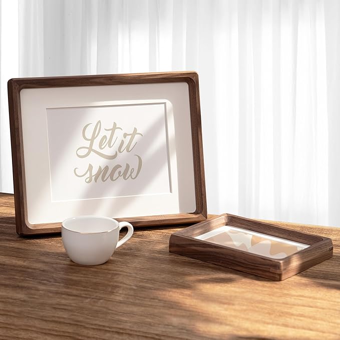4x6 Picture Frame, USA-Sourced Natural Walnut Wood Photo Frame with Tempered Glass, Handcrafted Rounded Corner 4 x 6 Wooden Frame Matted to 3.5x5 Photos, Wall or Tabletop Display