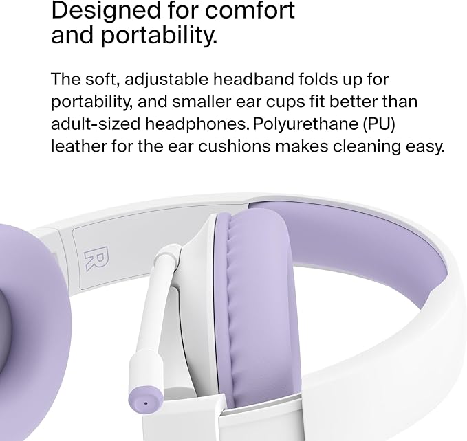 Belkin SoundForm Inspire Wireless Over-Ear Headset for Kids, Online Learning & Travel w/Built-in Microphone, 85dB Safe Volume Limit, 35H Battery - Compatible w/iPhone, iPad, Galaxy & More - Lavender