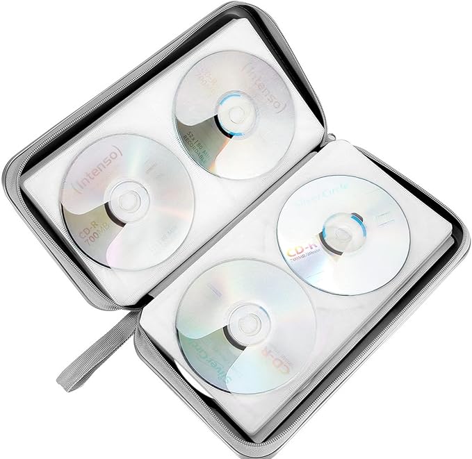 Siveit CD Case, DVD Case Holder 96 Capacity Hard Plastic CD DVD Disc Cases Storage Binder Wallet for Car Home Office Travel (Black)