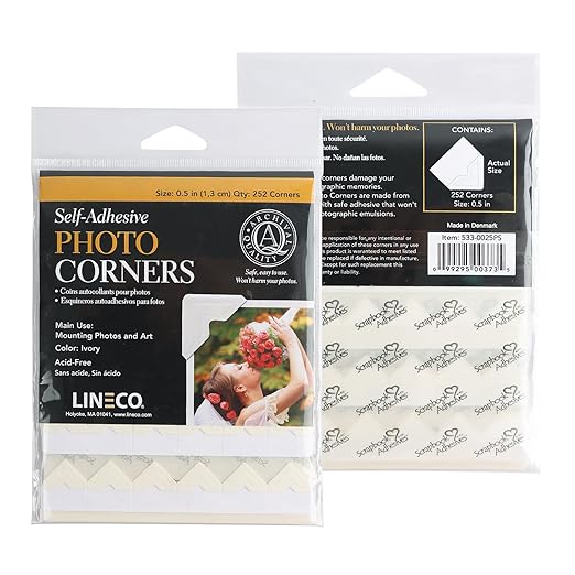 Lineco, Self Adhesive Photo Corners, Archival Quality Acid-Free, 0.5 Inch, Color Ivory (Pack of 252, Set of 1)