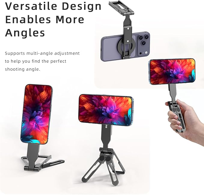 Magnetic Tripod for iPhone -Adjustable Foldable Phone Tripod Stand for Video Recording, Magnet Mount Pocket Cell Phone Stand for iPhone 17/16/15/14/13/12 Plus Max for Gym Tablet Tripod for Travel