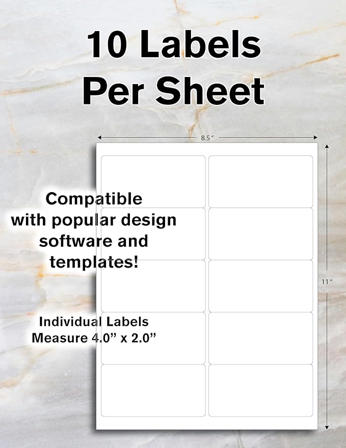 Blank Labels Address Shipping Labels, 2" x 4" Permanent White Matte Label, Inkjet and Laser Printer Guaranteed Made in USA, 10 Labels Per Sheet- 10 Sheets - 100 Labels