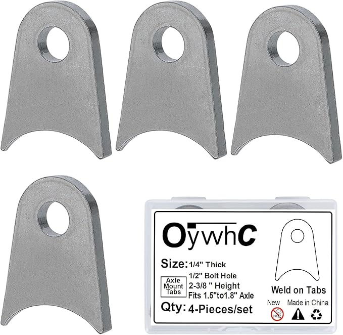 Weld on Tabs, Steel Shock mounts, Universal Weld on Tabs Axle Mount with a 1/2" Hole. 2-3/8" Height, 1-3/4" Wide, 1/4" Thick Fits 1.5" to 1.8" Axle Pack of 4 Tabs Steel Mounting Bracket OywhC-7
