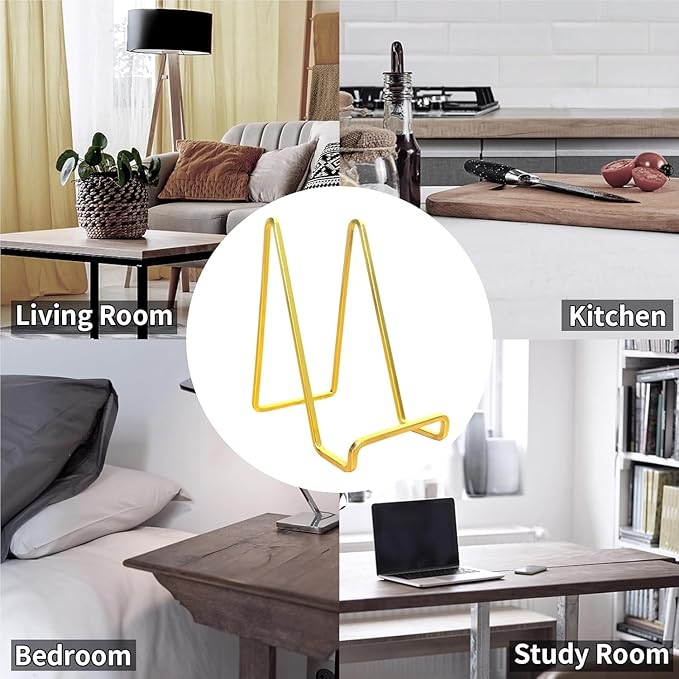 3 Pack 3 inch Metal Plate Stands for Display, Plate Holder Pictures Frame Easel Display Stand, Tabletop Picture Stand, Iron Easels for Display Photo Frames, Plates, Vinyl Record，Book, Sign（Gold）
